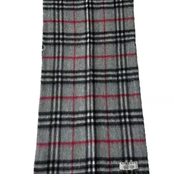 Burberry Classic Check Scarf Grey 100% Cashmere Unisex Scarf Made In England - Picture 2 of 7